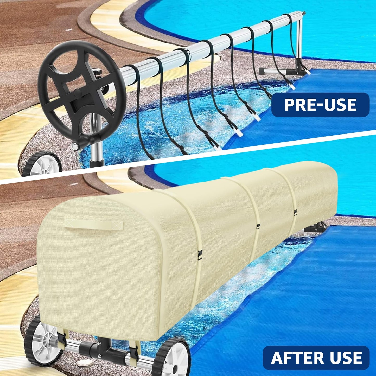 Swimming Pool Solar Reel Cover, 16Ft Heavy Duty Waterproof Solar Blanket Reel Cover, UV Resistant Solar Blanket Reel Roller Covers Swimming Pool Solar Reel Covers for Inground Pool, Begie
