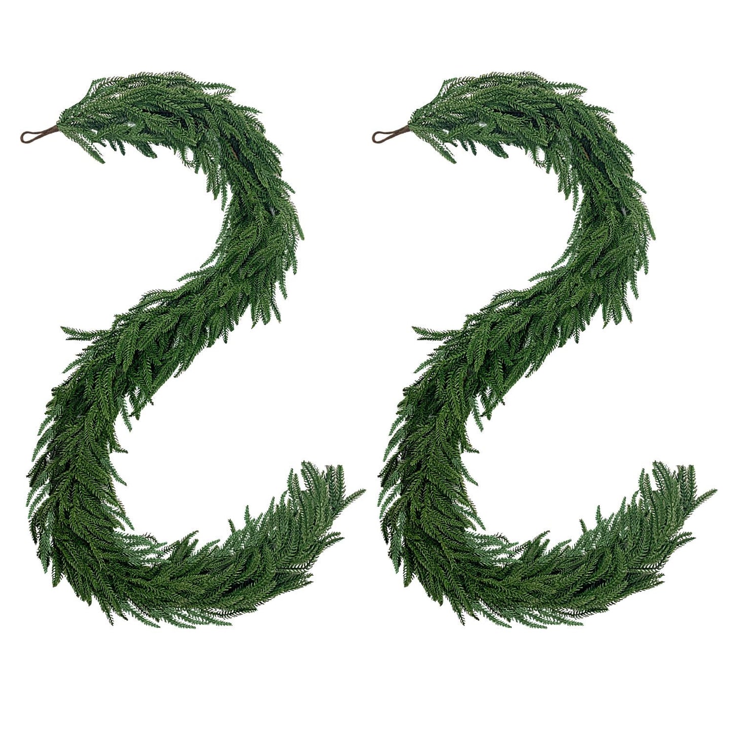 6 Ft 2 Pcs Artificial Norfolk Pine Garland, Real Touch Green Faux Greenery Garland for Christmas Table, Mantle, Wall, Fireplace, Indoor Outdoor Holiday Decor