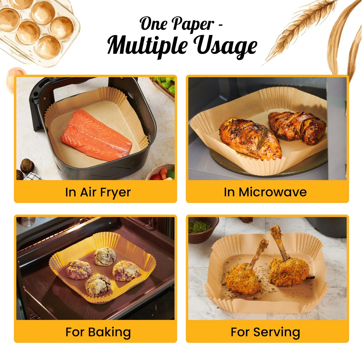 250 pcs Air Fryer Liners, Disposable Airfryer Paper Liners – Non-Stick and Oil Proof for Easy Cleanup, Great for Oven, Pans & Baking – 8” Square for 5-8 qt Basket by Baker's Signature