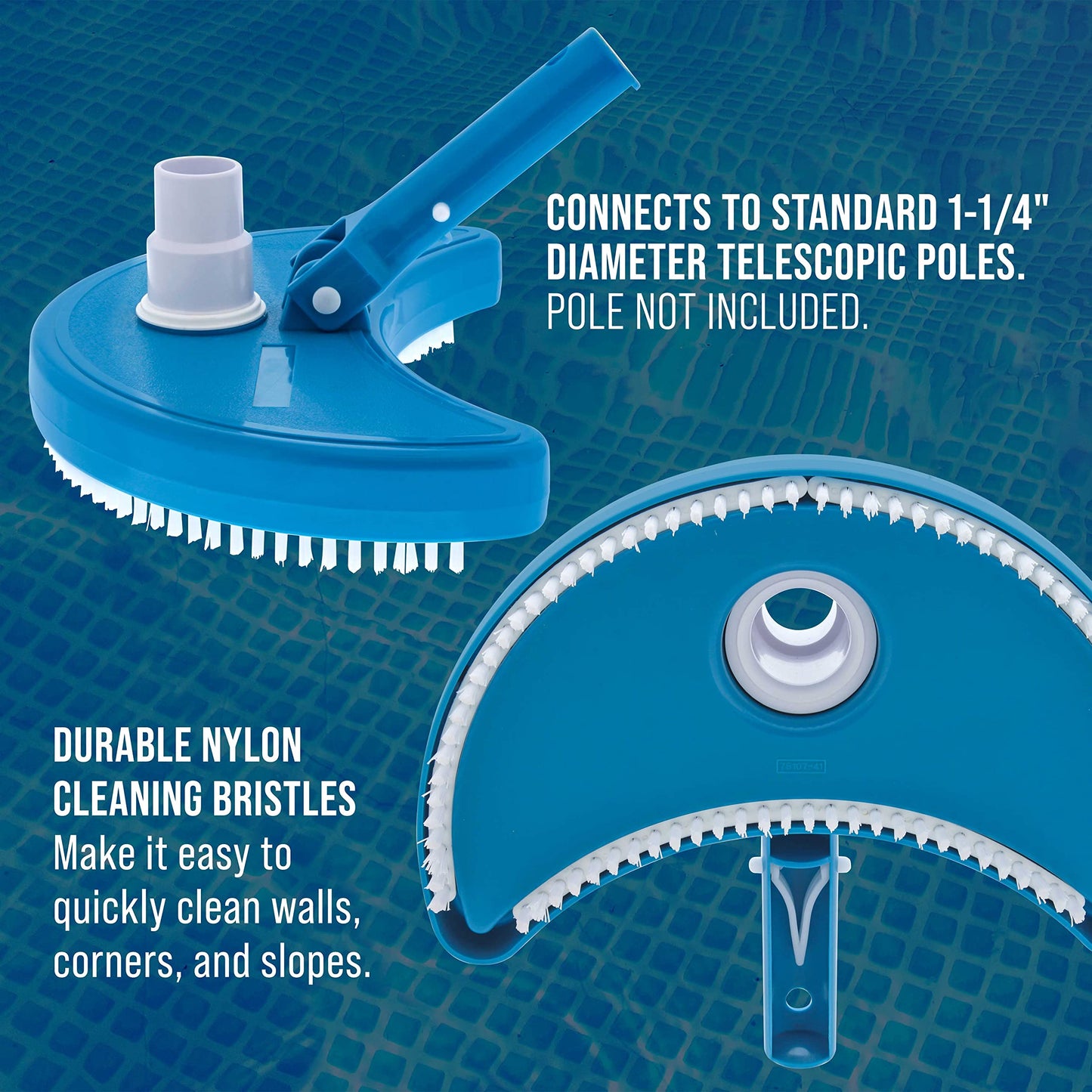 U.S. Pool Supply Half Moon Manual Pool Vacuum Head for Inground Pools Above Ground, Weighted - Swivel Hose Connection 1.5" 1.25", Pole Handle Bottom Brushes, Cleaning Vinyl Liner, Accessory Attachment