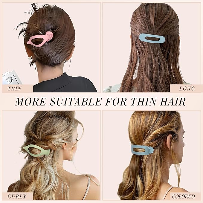 obeoby 8 PCS Flat Hair Clips, Light Colorful Flat Claw Clips 2 Styles Hair Claws for Girls Teens