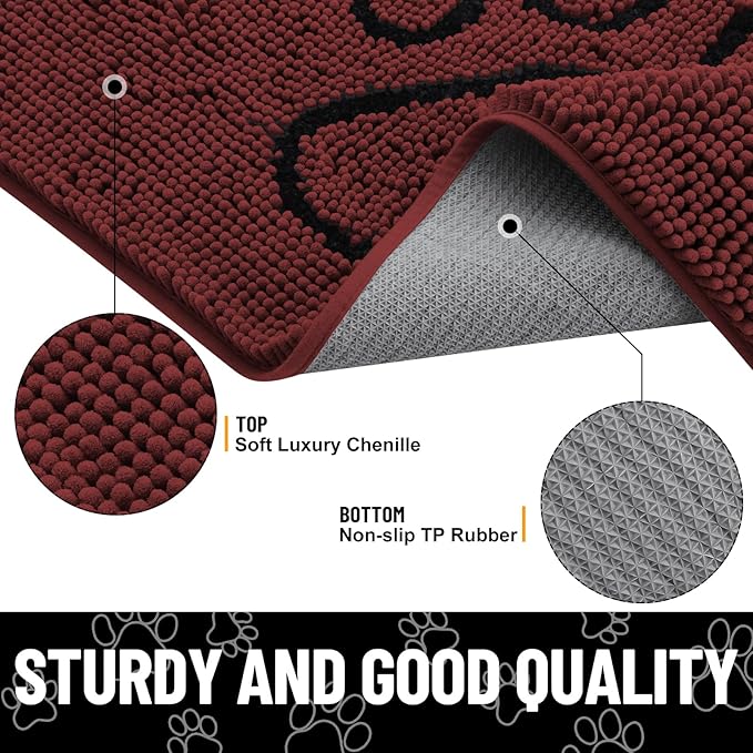 Smiry Dog Door Mat for Muddy Paws, Absorbent Dirt Trapper Non Slip Quick Dry Washable Chenille Mat for Mud Dogs, Entry Rug for Indoor and Outdoor (48x30 Inches, Caramel Russet and Black