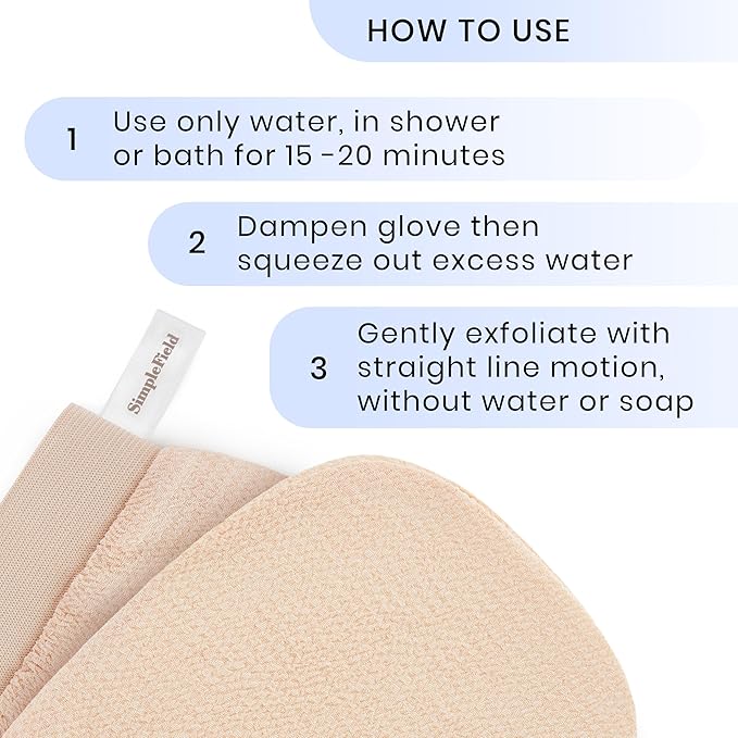 SimpleField Korean Exfoliating Mitt for Remove Dead Skin. 2 Pack 100% Viscose Kessa Deep Exfoliating Gloves for Body Scrub, Keratosis Pilaris & Self Tanning Removal. Smooth Skin Surface. (Muted Peach)