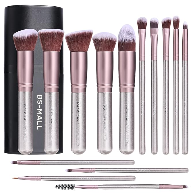 BS-MALL Makeup Brushes Premium Synthetic Foundation Powder Concealers Eye Shadows Makeup 14 Pcs Brush SetÃ¯Â¼ÂSilver Purple with case