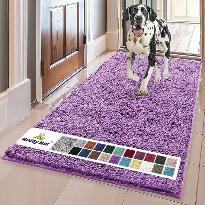 Muddy Mat® | Super Absorbent Door Mat Indoor, Microfiber Quick Dry Chenille Entryway Rug, Non-Slip Front Door Mat, Indoor Mats for Entryway, Machine Washable Pet Rug, Purple 24"x60"