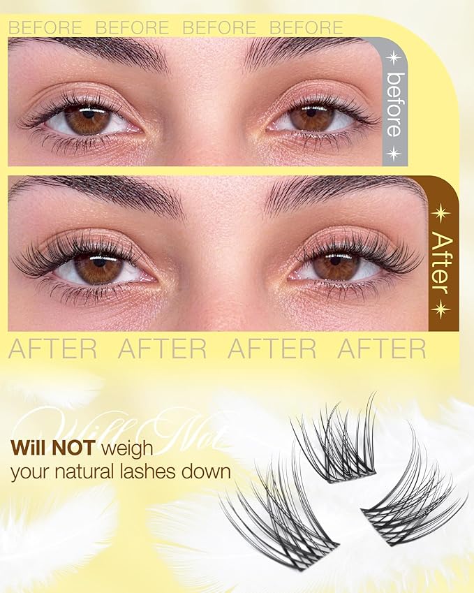 Natural Lash Clusters 8-16MM Wispy Eyelash Clusters with CC-Curly & Clear Band PestaÃÂ±as Postizas Naturales 144Pcs DIY Eyelash Extensions at Home, Easy to Wear For Daily Makeup