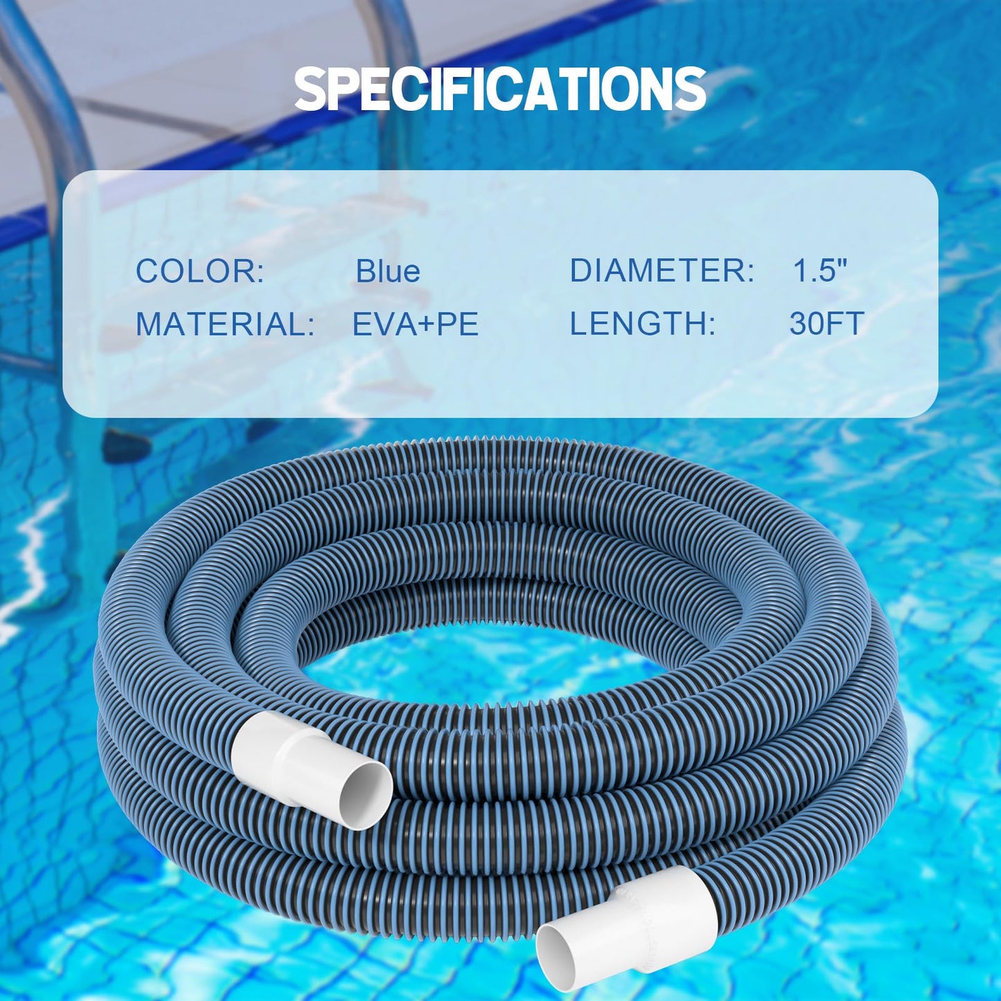 BEWAVE Pool Vacuum Hose, Above/In Ground Manual Heavy Duty Swimming Pool Hose with Swivel Cuff, 1-1/2 In x 30 Ft