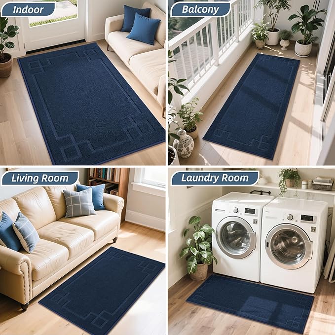 BEQHAUSE Door Mat 24" x 60", Non-Slip Door Mats Indoor Entryway Rugs Washable Low-Profile Absorbent and Stain Resist Floor Mats, Dog Door Mat for Front Back Door, Mud Wet Shoes & Paws, Navy Blue