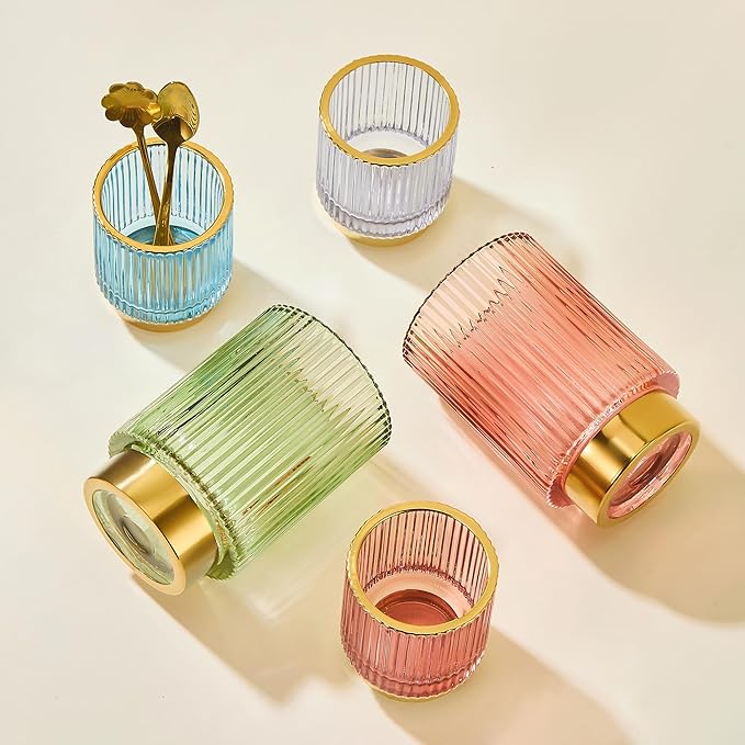 Makeup Brush Organizer, Toothbrush Holder, Desk Pen Pencil Holder, Multifunctional Vintage Glass Brush Cup (S/Blue/A3-13-US)