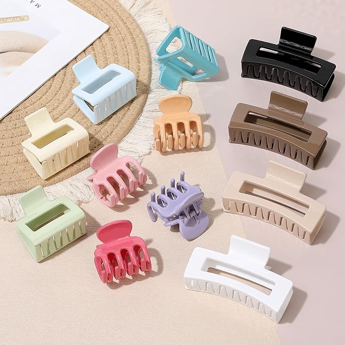 12 Pcs Hair Clips for Women 3 Styles Small Medium Large Claw Clips for Thin Thick Curly Hair, Strong Hold & Non-Slip Clips, Stylish Hair Accessories Ideal Gifts for Women (Gloss Colorful)
