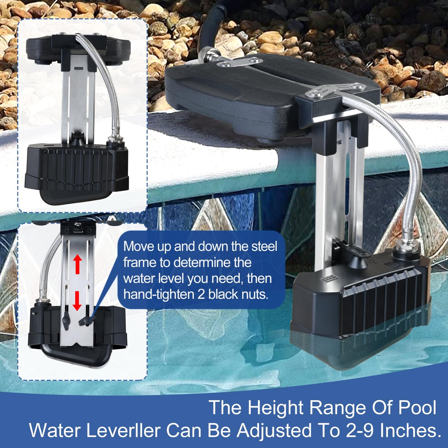 uueeGo Swimming Pool Water Leveler, Automatic Pool Water Filler, Automatically Maintain Water Levels, Never Over Fills The Pool, Suitable for In ground and Above Ground Pool, Carbon Black
