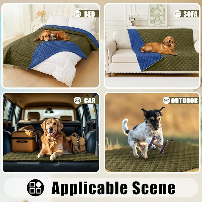 Smiry Waterproof Dog Bed Cover Blanket, Soft Reversible Pet Blanket, Washable Leakproof Cats Dogs Couch Cover for Sofa, Couch, Furniture (82x82 Inch, Green/Navy)
