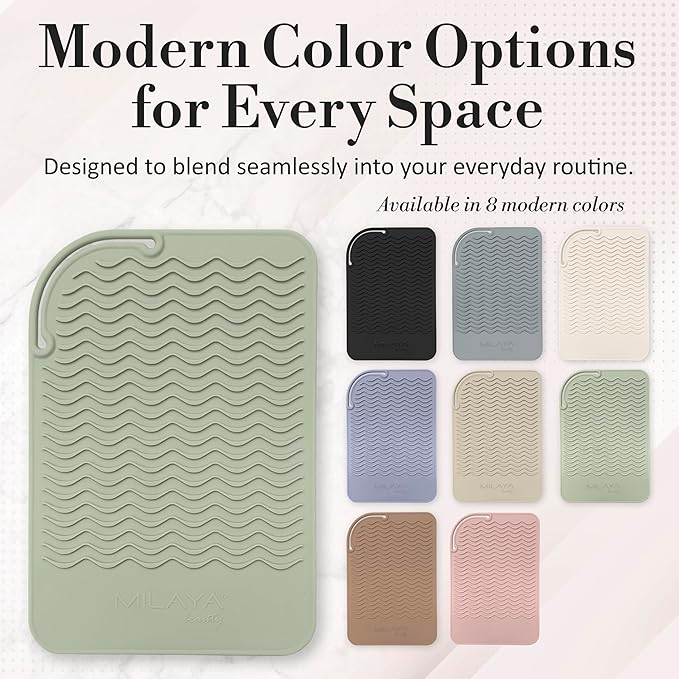 Milaya Beauty Large Heat Resistant Mat for Hair Tools – Silicone Curling Iron Holder & Flat Iron Holder – Non-Slip Hot Tool Mat & Vanity Mat – Vanity Accessories for Women, Home, Salon, or Travel
