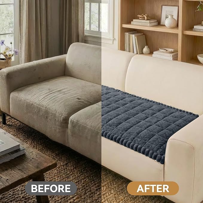Smiry Non Slip Couch Covers for Dogs, Fuzzy Pet Couch Covers for 3 Cushion Sofa Pet Friendly, Soft Sofa Slipcovers Cushion Furniture Protector Washable (Dark Grey, 27.6" x 82.7")
