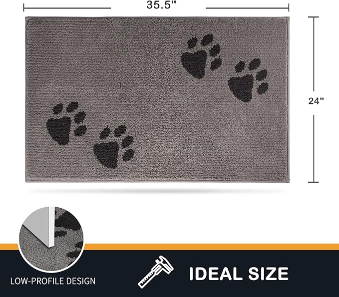 PURRUGS Dirt Trapping Door Mat 24" x 35.5", Non-Skid/Slip Machine Washable Microfiber Entrance Rug, Shoes Scraper, Dog Doormat, Super Absorbent Floor Mat for Muddy Wet Shoes and Paws, Light Grey