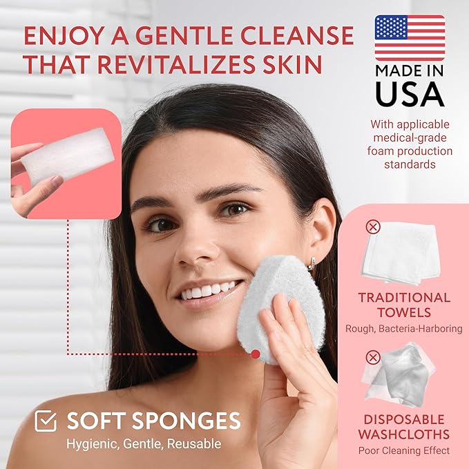 IMPRESA Facial Exfoliating Pads - Deep Cleansing Facial Sponges - Daily Exfoliation Face Scrubbers - Extra Thick Face Sponge - White, Pack of 10