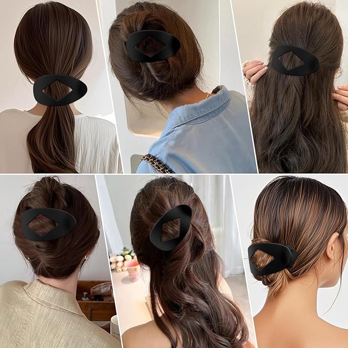 Large Flat Round Hair Clips Oval Claw Clips for Thick Medium Thin Hair 6Pcs Non Slip Strong Hold Barrettes Duckbill Accessories for Women Girls Matte Black Color
