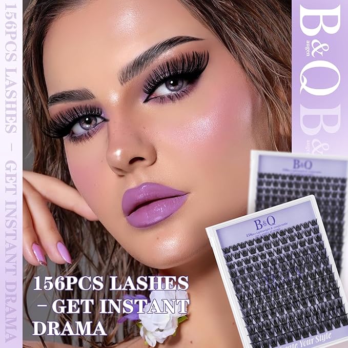Lash Clusters B05 D Curl 8-16mm DIY Eyelash Extensions 72 Clusters Lashes B&Qaugen Fluffy Individual Lashes Cluster DIY at Home (B05,8-16MIX)