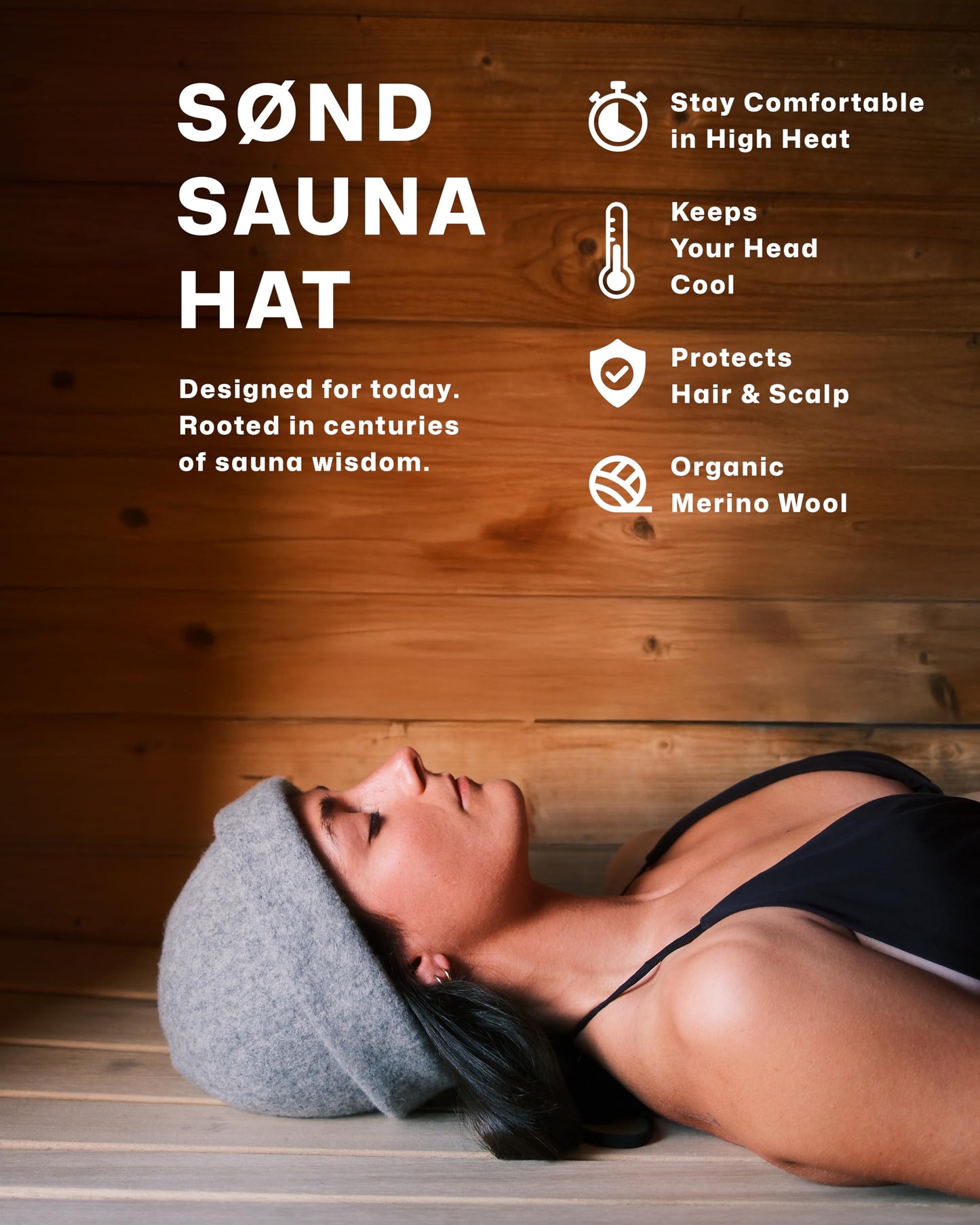 SØND - Sauna Hat for Men & Women - Merino Wool Heat Insulation & Hair Protection - Wool Sauna Cap & Banya Hat - Sauna Accessory - Beanie Style - Light Grey