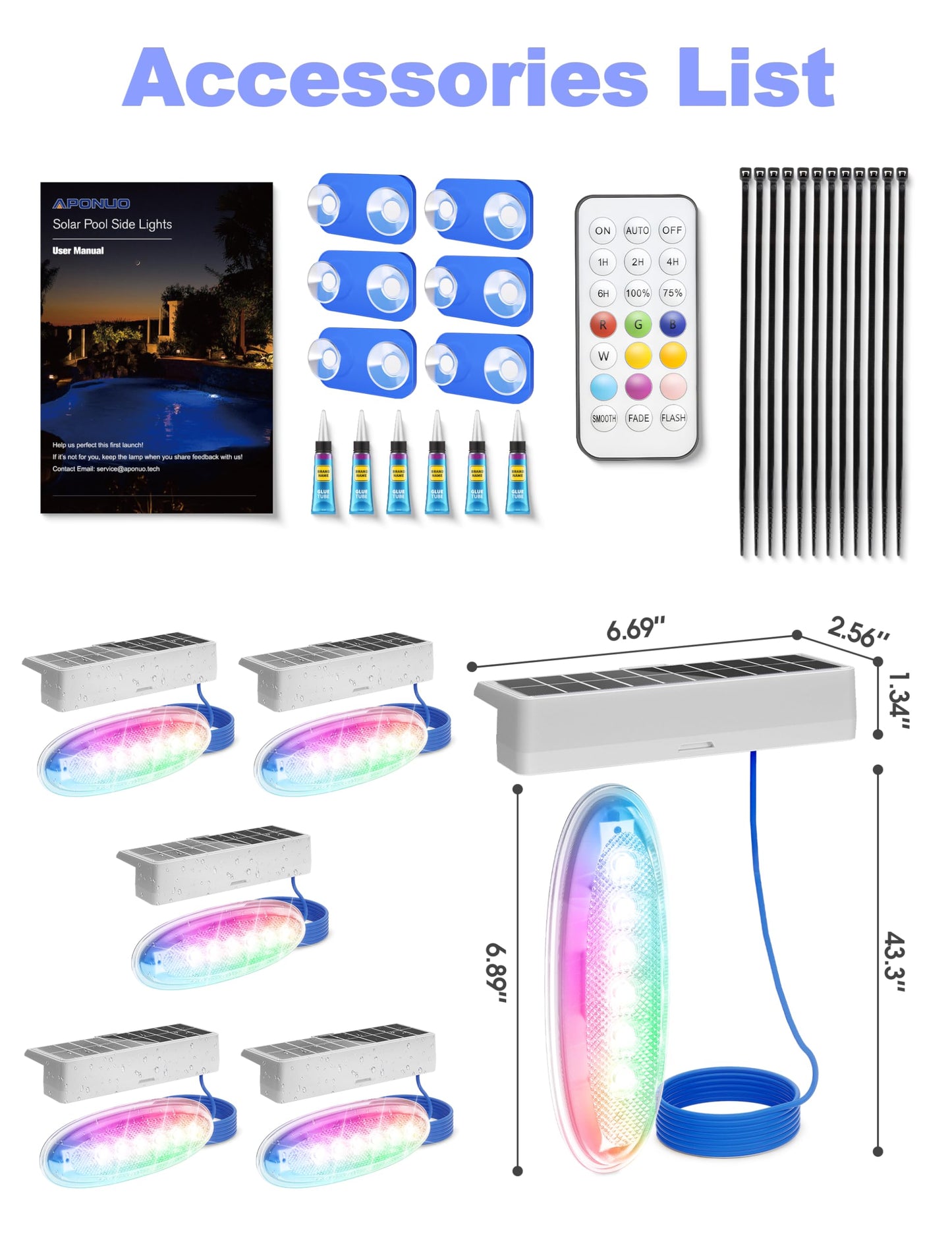 APONUO 4 Pack Solar Pool Lights, Pool Solar Lights for Above Ground Pools with Remote, IP68 Waterproof, RGB Color Changing Solar Powered Pools Light for Pond, Fountain,Yard (Gray)