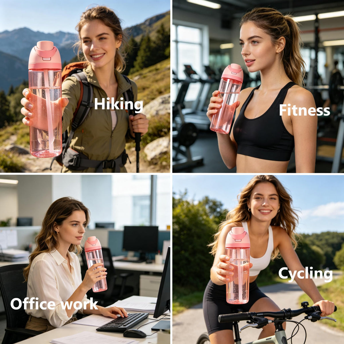 KiiKiiPaNa Clear Plastic Water Bottle with Straw, BPA-Free Sports Water Bottle, Great for Travel, Sports, work, shopping，20 Oz