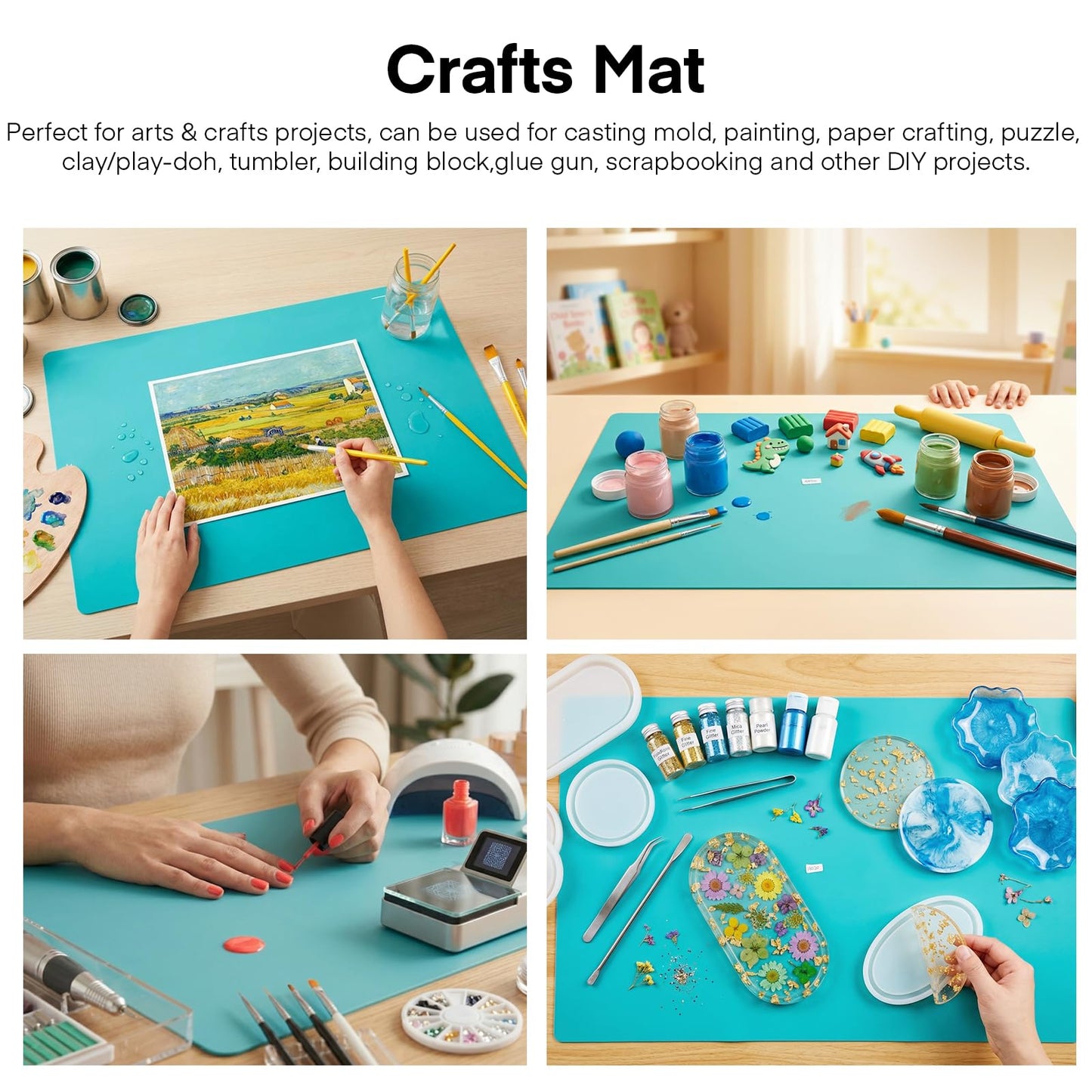 Gartful 3Pack Extra Large Silicone Mat, 23.6 x 15.7 inches for Crafts, Resin Jewelry Casting Molds Mat, Silicone Placemat, Multipurpose Table Protector, Nonstick Nonskid Heat-Resistant, Black Green