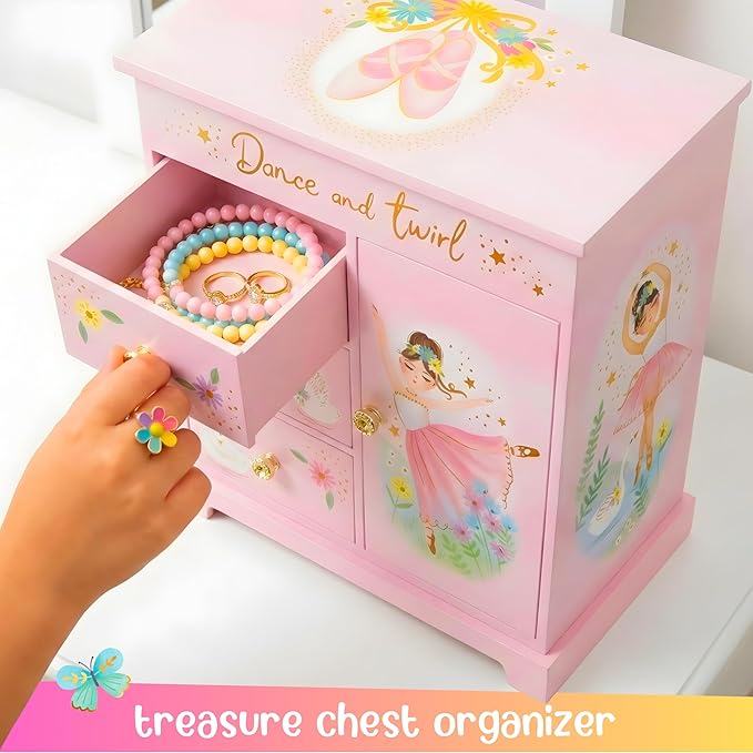 Giggle & Honey® Ballerina Musical Jewelry Box for Girls Ballerina Toys for Girls Age 4-6 Kids Jewelry Box with Drawers