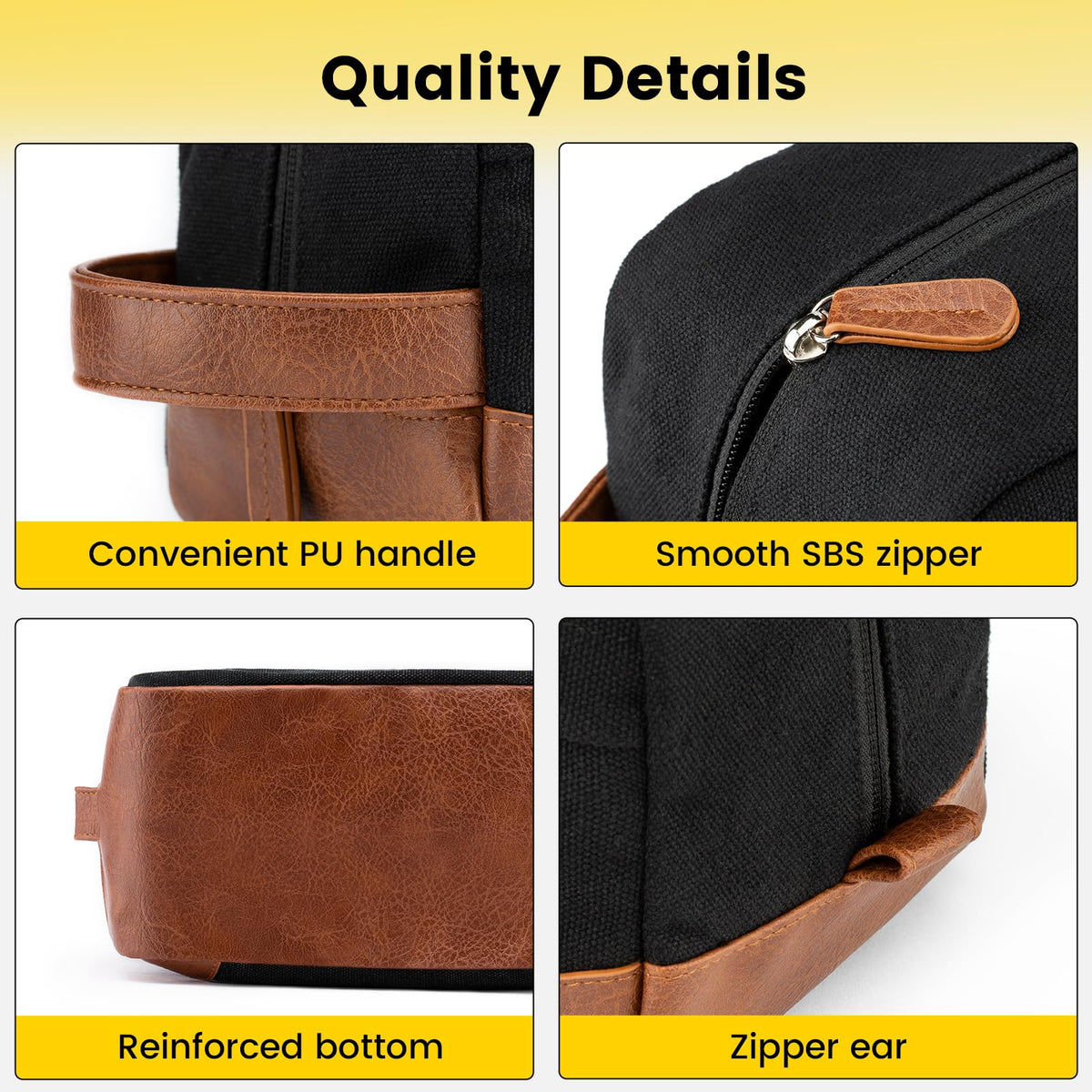 Vorspack Travel Toiletry Bag - Hanging Toiletry Bag for Men Water Resistant Canvas Shaving Bag with Large Capacity for Travel - Black