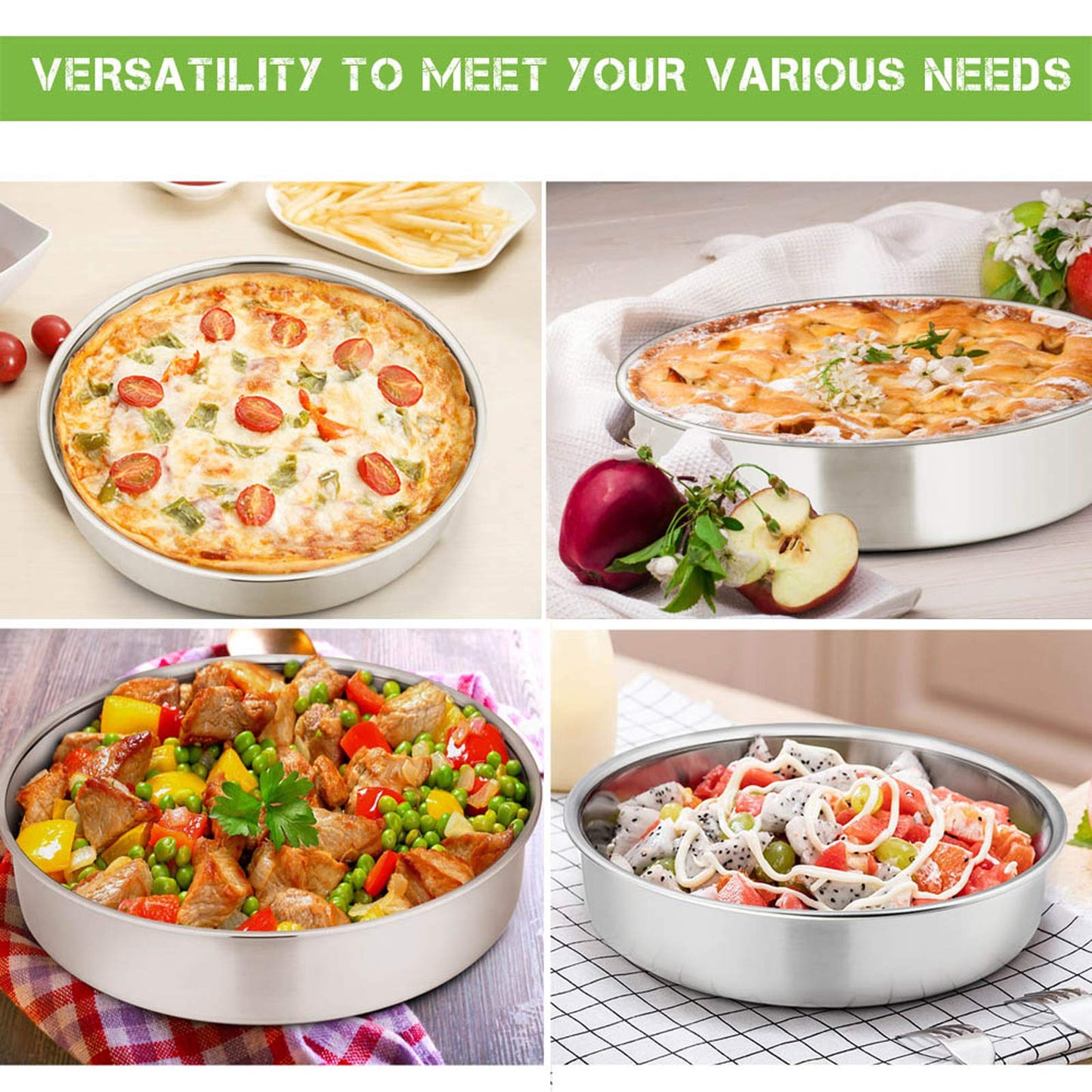 E-far 11 Inch Cake Pan Set of 3, Stainless Steel Round Cake Baking Pans, Non-Toxic & Healthy, Mirror Finish & Dishwasher Safe