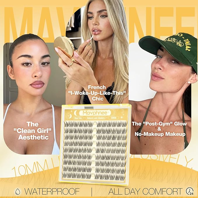 10MM Lash Clusters Natural Eyelash Clusters Clear Band Cluster Eyelash Extensions Wispy Cluster Lashes Short Individual Lashes Extensions DIY Lashes Pack (CC Curve, 108Pcs)