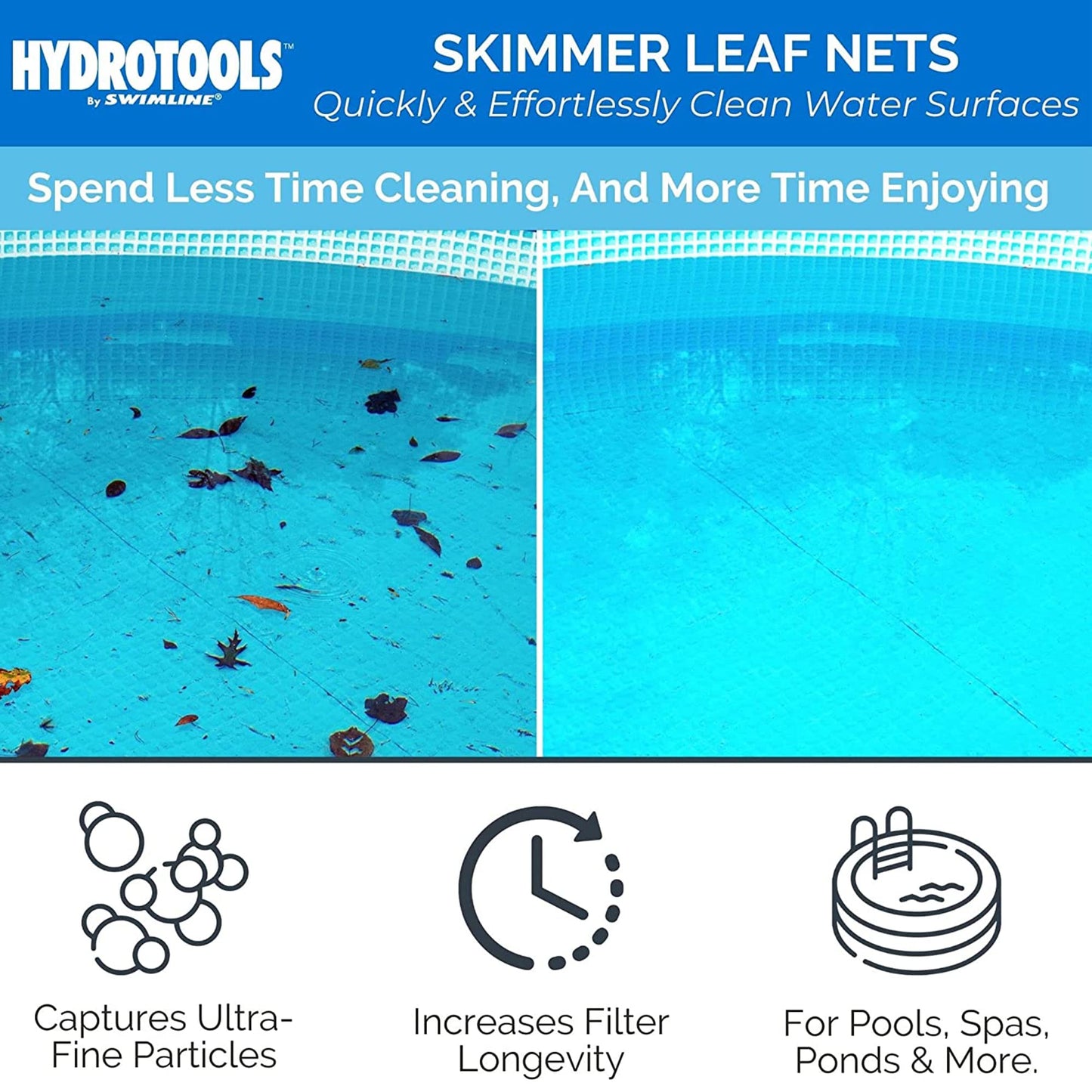 Swimline 8039 Premium Extra Strong Leaf Skimmer Net Head Cleaner for Swimming Pool Spa Fountain Pond Hot Tub Leaves Bugs Debris Fine Cleaning Maintenance, Heavy Duty Large, Blue