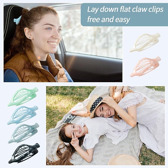 6 Packs Flat Claw Clips for Women, French Concord Flat Hair Clip, Matte Hair Claws Clip for Thin Thick Hair, Lay Down Claws Clips, Durable Strong Hold Hair Clip (Colorful)
