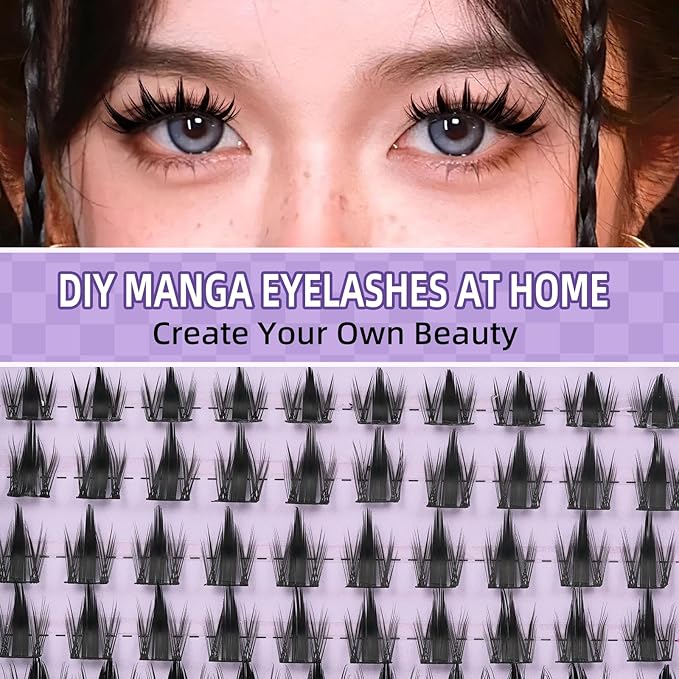 B&Q Manga Lashes Clusters Anime Lashes 10-18mm Mixed 120pcs Eyelash extension Manga Style Lash Feature Side Spike Cat Eye Eyelash Clusters Perfect Choice for Beginners at Home (Lash-Anime 03)