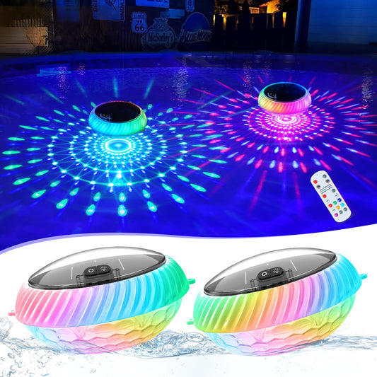 Goallim Floating Pool Lights Solar Powered, 7.6 Inch RGB Upper& Lower Color Changing Solar Pool Lights that Float with Dynamic Lighting Effects, IP68 Waterproof Swimming Pools Light for Party Decor(2)