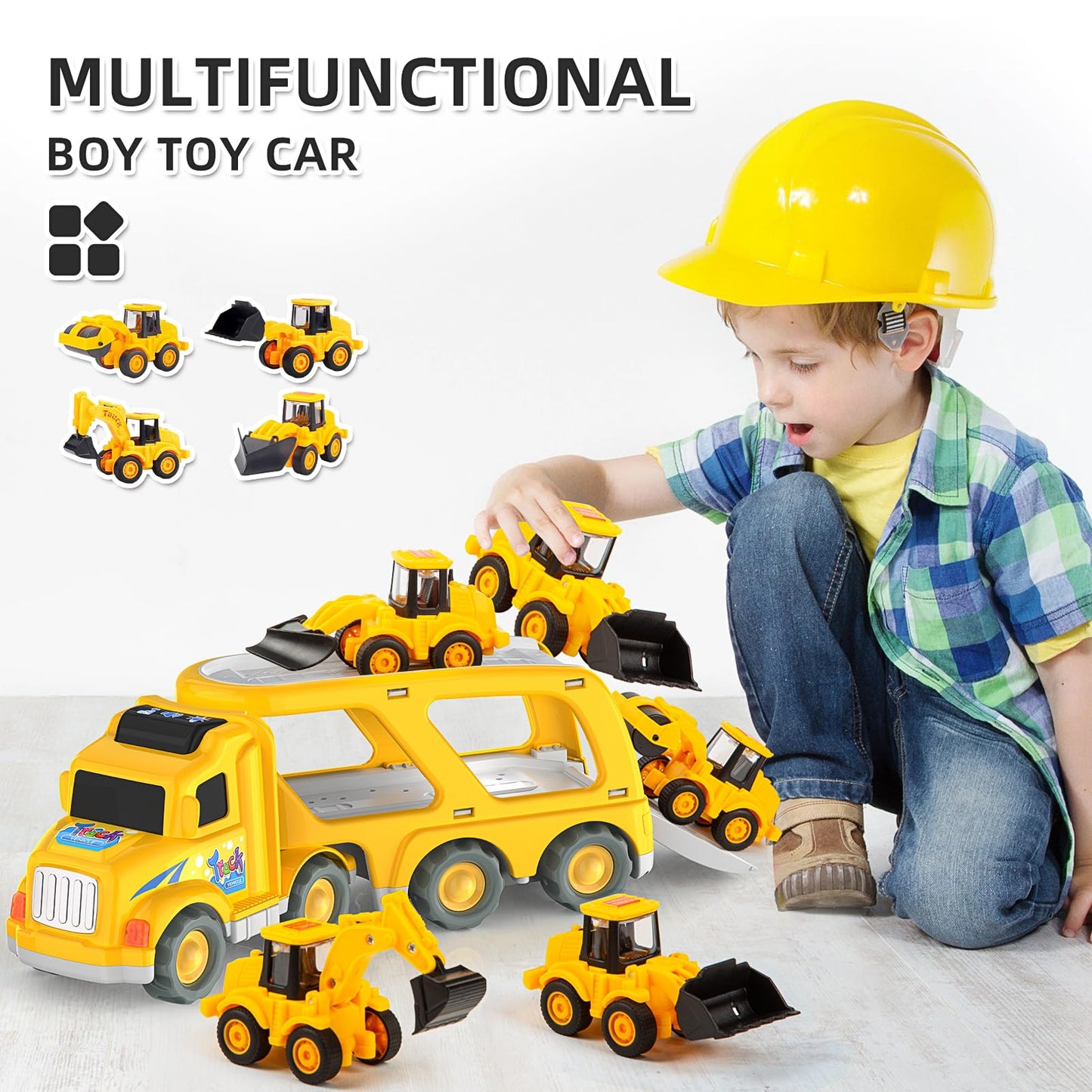 Veslier Construction Truck Toys for Boys Girls Age 1 2 3 4 5 6 Years Old，Carrier Transport Trucks for Kids 1-3 3-5 Year Old，Christmas Birthday Gift Toddler Toys.