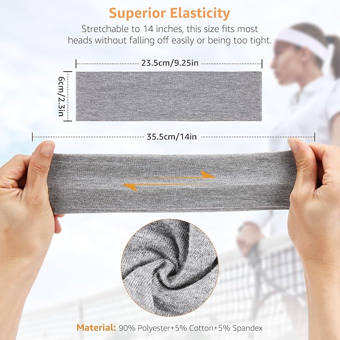 DiyJibb Wide Headband for Women - 7 Pack Soft Cotton Stretchy Elastic Headbands, Non-Slip Thick Hair Bands for Yoga Workout Running Sports, Fashion Hair Accessories Gift