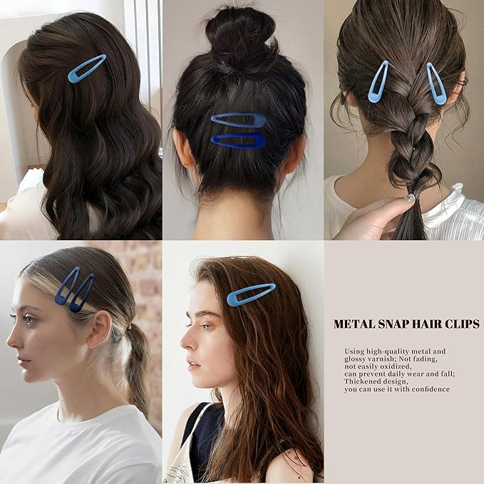 Small Hair Barrettes For Women No Slip Metal Snap Clips For Thin And Fine Hair,Matte Multiple Blue,20 PCS,1.97 x 0.5 Inch.