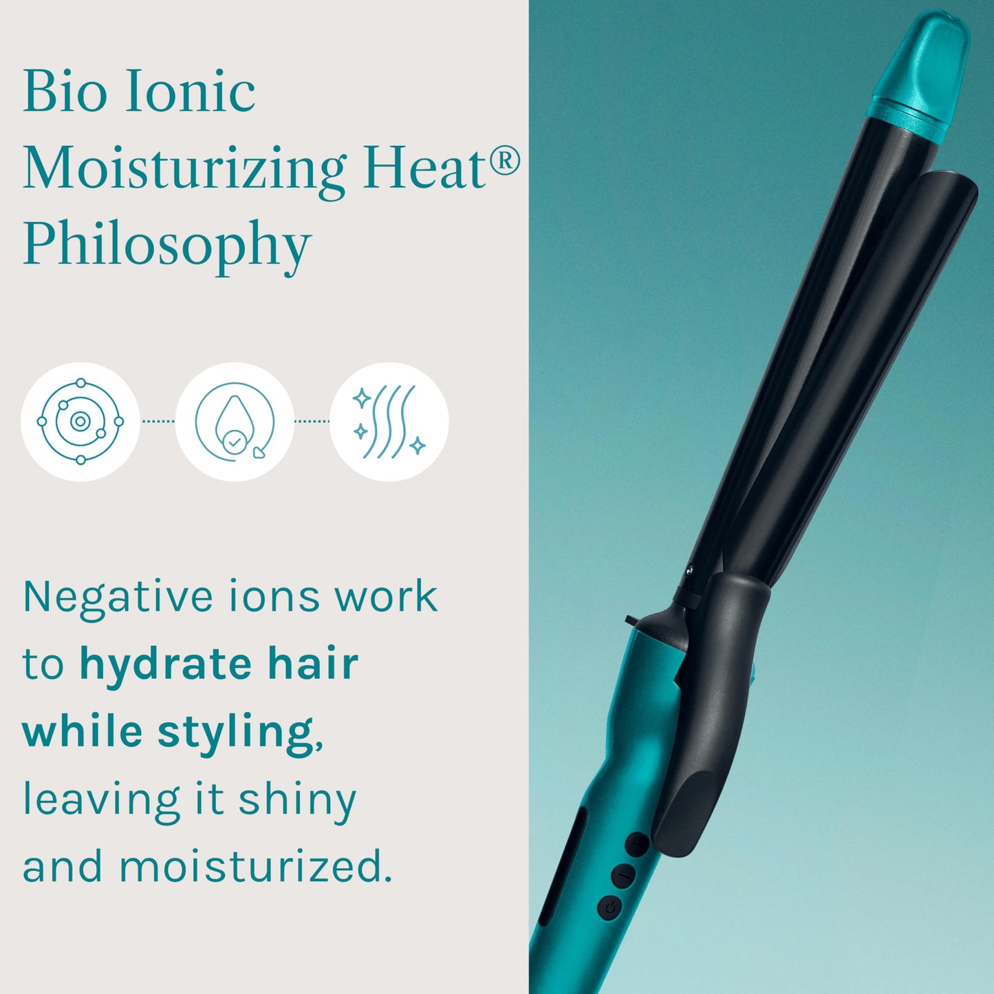 Bio Ionic Long Barrel Styler, 1" Curling Iron with Moisture Heat Technology & NanoIonic MX, Verstatile Curling Wand with Longer Barrel for Large Sized Soft Curls & Waves, Limited Edition Teal Tides