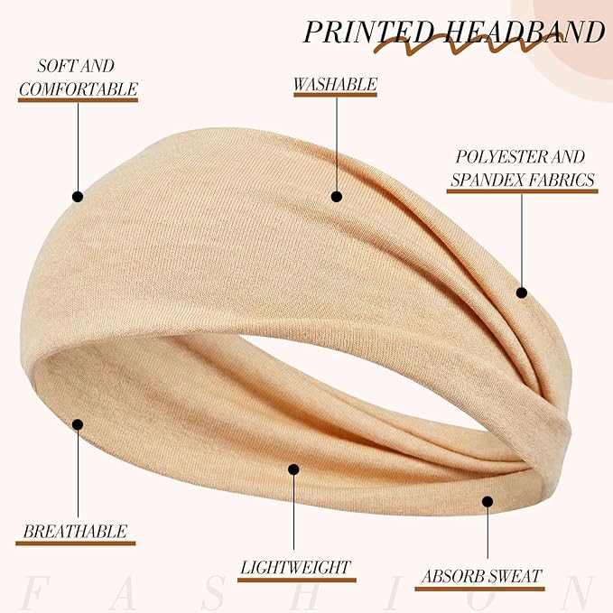 obeoby Wide Sport Headbands, 8 Pack Stretchy Headbands for Yoga Running Simple Solid Color Head Bands for Fitness Enthusiasts