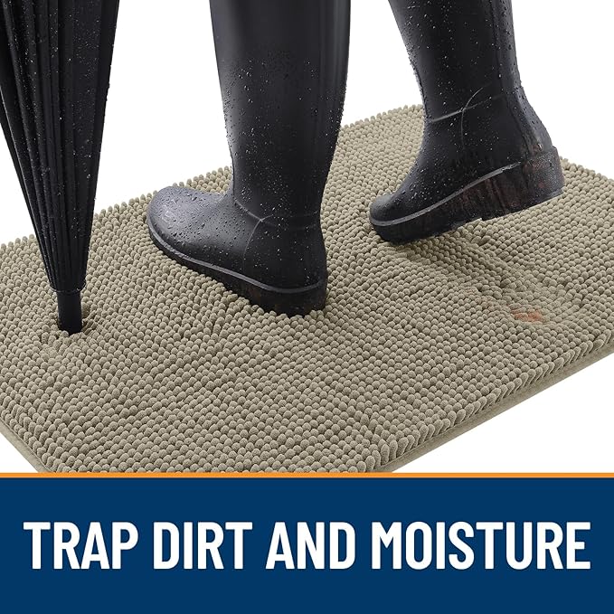 OLANLY Dog Door Mat for Muddy Paws 32x20, Absorbs Moisture and Dirt, Absorbent Non-Slip Washable Doormat, Quick Dry Chenille Mud Mat, Entry Indoor Entryway Carpet for Inside Floor, Warm Taupe
