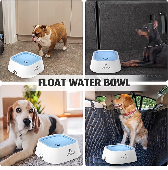 ELS PET No Spill Dog & Cat Bowl - 70oz/2L Large Capacity Travel Water Dispenser (Blue, 35oz)