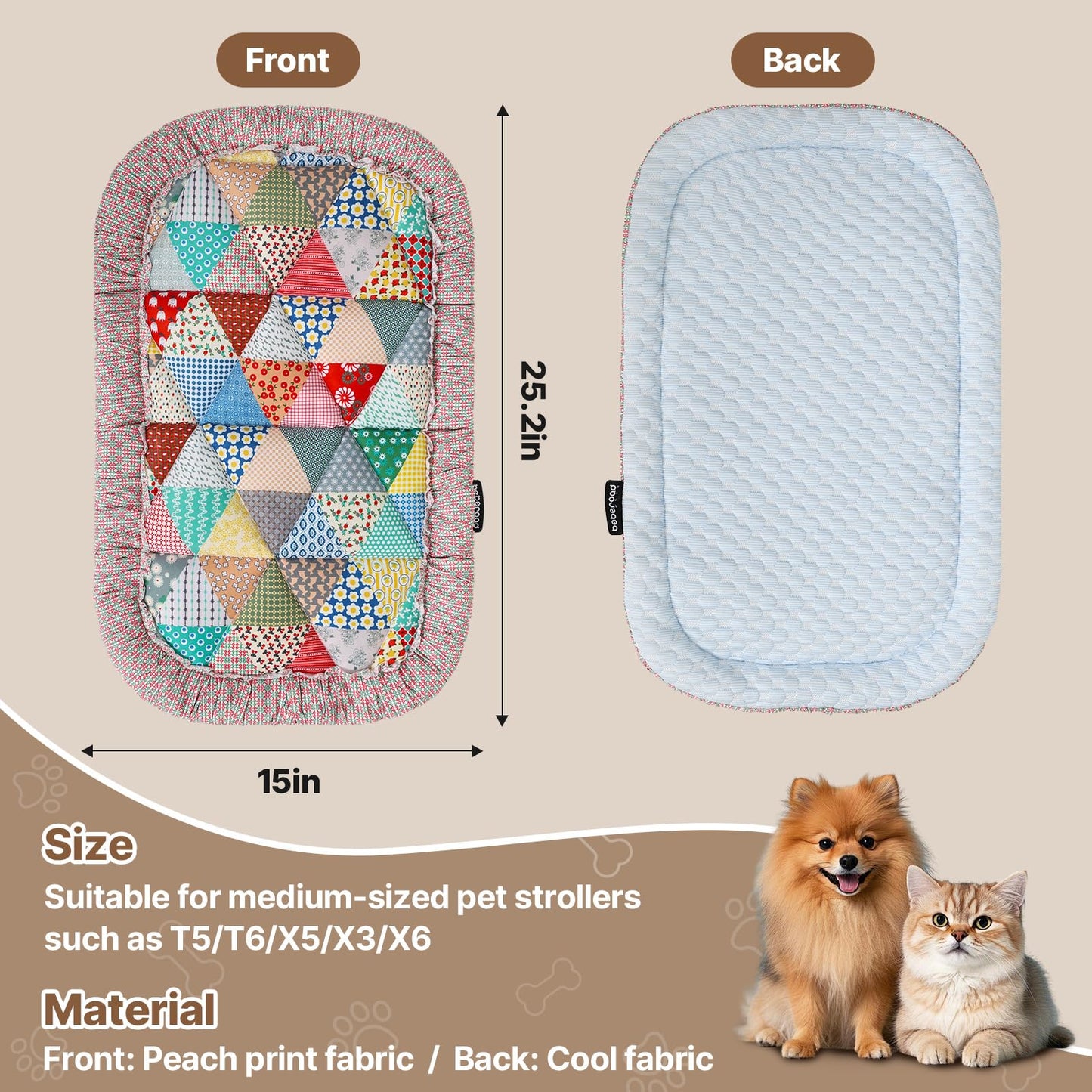 Beberoad Reversible Pet Stroller Mat - Double-Sided Cooling and Warming Mat, Washable Mat, Suitable for Cats and Medium-Sized Dogs, Use in All Seasons