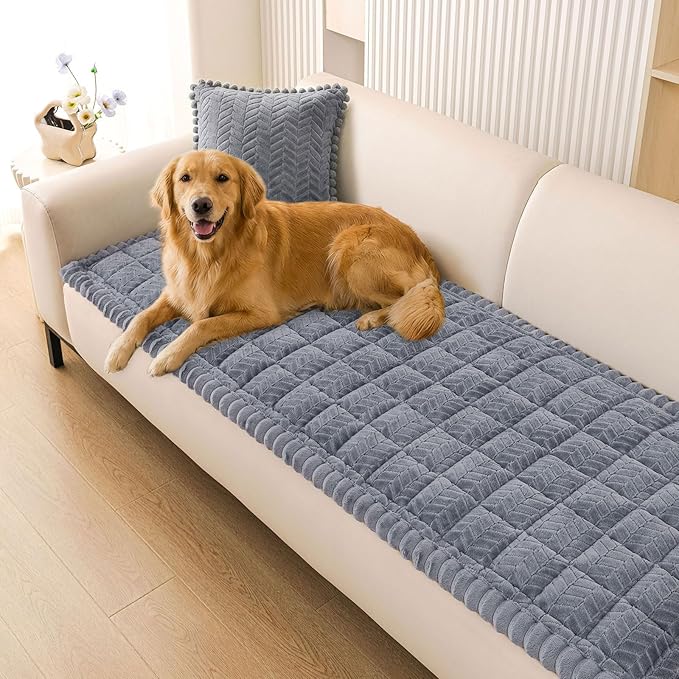 Smiry Non Slip Couch Covers for Dogs, Fuzzy Pet Couch Covers for 3 Cushion Sofa Pet Friendly, Soft Sofa Slipcovers Cushion Furniture Protector Washable (Grey, 27.6" x 88")