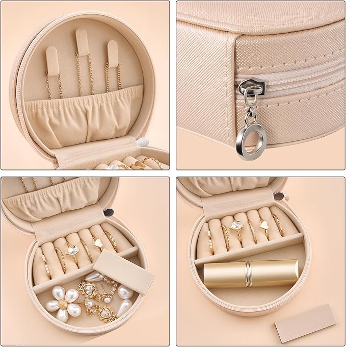 ProCase Travel Size Jewelry Box, Mini Portable Seashell-Shaped Jewelry Case, 2 Layer Organizer in PU Leather for Women -Champagne