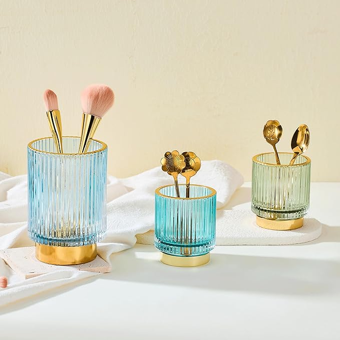 Makeup Brush Holder Organizer,Toothbrush Holders,Desk Pen Pencil Holder,Multifunctional Vintage Glass Brush Cup(A3-29-US)