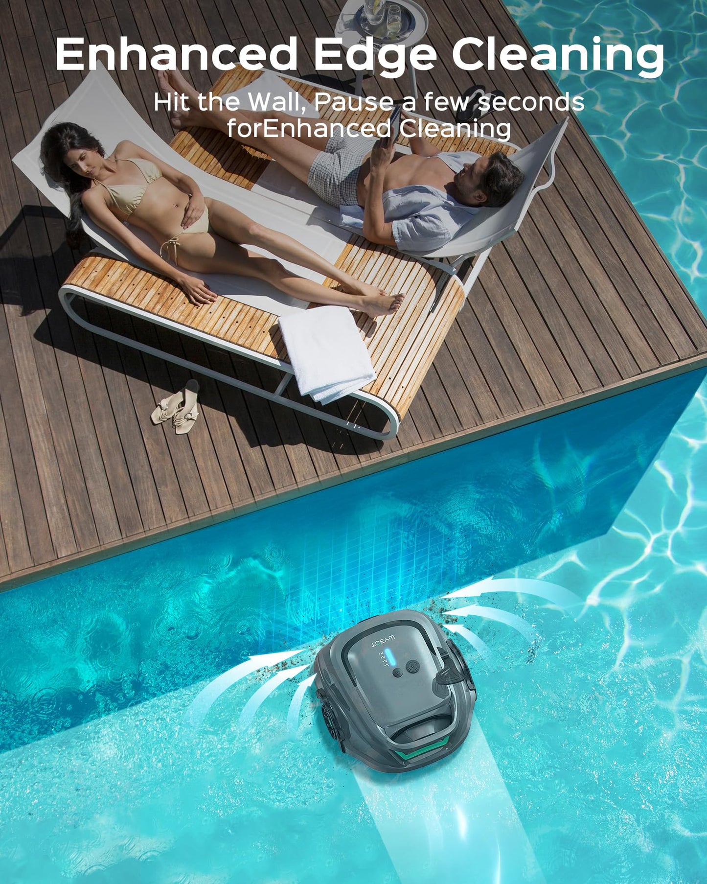 WYBOT A1 Robotic Pool Cleaner – Dual-Layer Filtration, 120-Min Runtime, Powerful Cordless Pool Vacuum for Above-Ground & Flat Pools, Efficient Debris Removal & Auto-Parking Design (Gray)