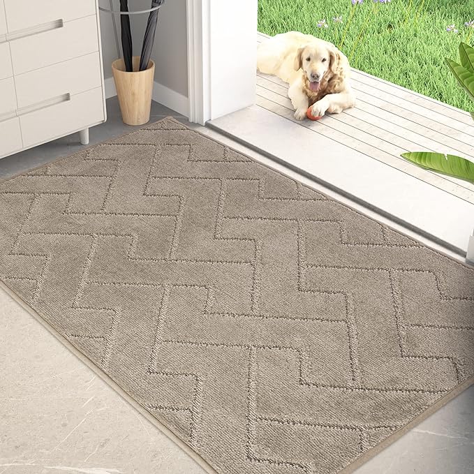 PURRUGS Dirt Trapping Door Mat 32" x 47", Non-Slip Machine Washable Entry Rug, Dog Doormat, Indoor Front Door Mat, Super Absorbent Entryway Rug for Muddy Shoes & Paws, Taupe