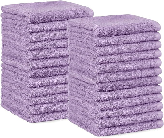 Amazon Basics Highly Absorbent, Fast Drying 100% Cotton Washcloths for Bathroom, Machine Washable, 12 x 12 inches, Lavender, 24-Pack