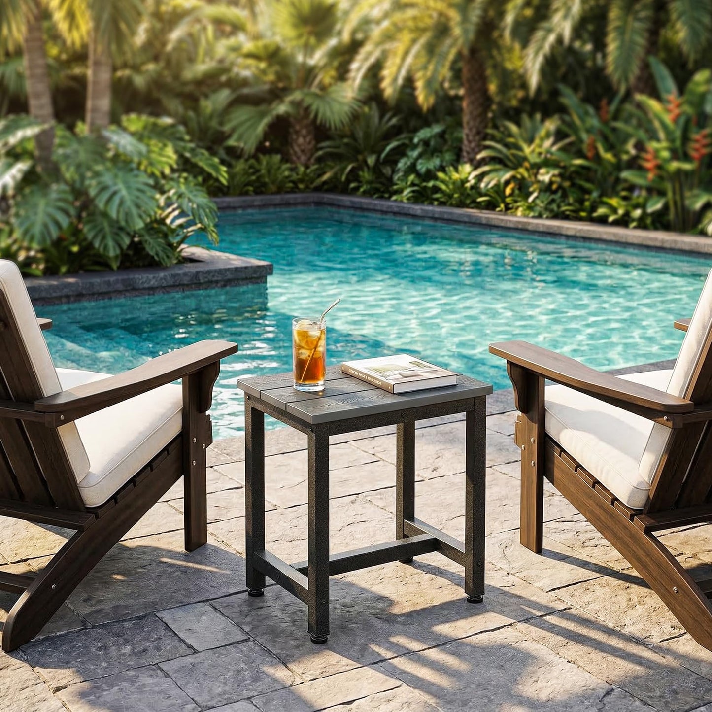 ODK Outdoor Side Table, Adirondack Patio End Table with Weather-Resistant, Waterproof Top for Hot Tub, Garden, Balcony, Poolside, Durable & Easy-to-Clean, Grey