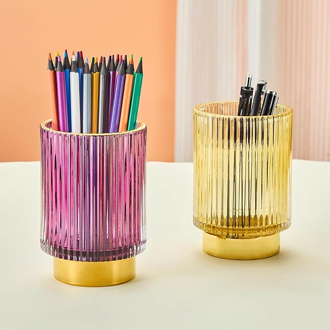 Makeup Brush Holder Organizer,Toothbrush Holders,Desk Pen Pencil Holder,Multifunctional Vintage Glass Brush Cup(A3-19-US)